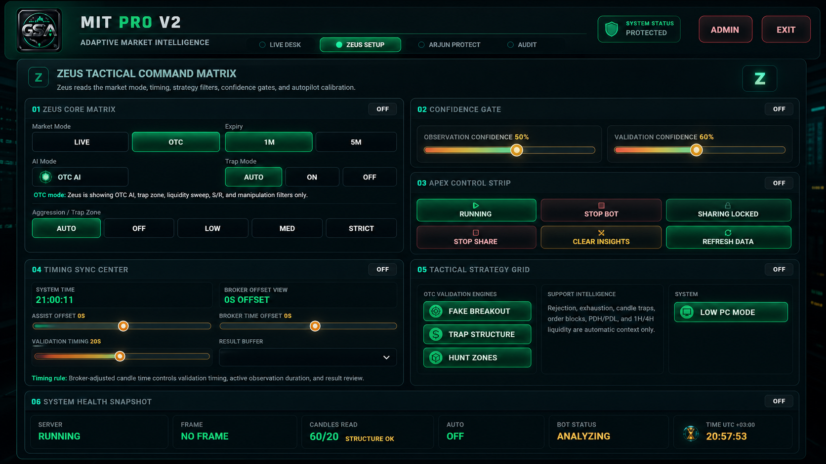 MIT Pro V2 Zeus Setup tab